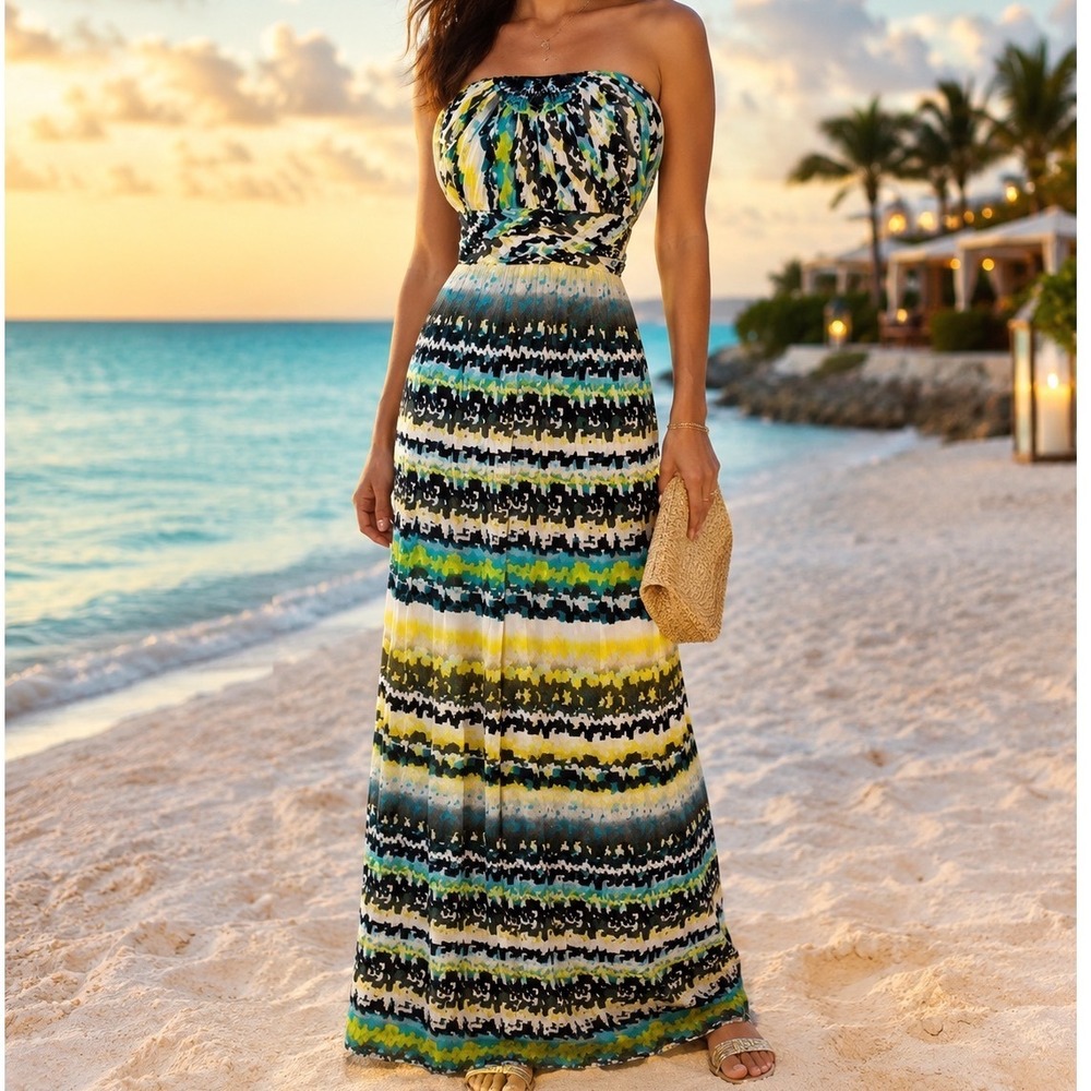 Max &‎ Cleo Prom Dress Size 2 Bluelagoon Maxi Turquoise Beaded Strapless EX1